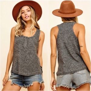 Ultra Soft Washed Ribbed Botton Front Cute Summer Casual Tank Top